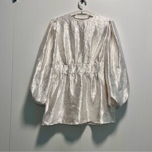 Veiled Layla Balloon Sleeve Blouse Dress Metallic White 12 Bridal Bachelorette